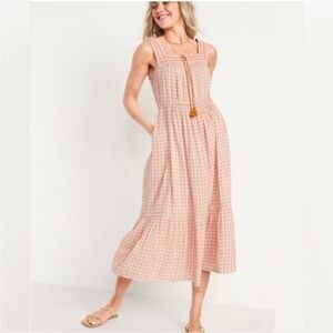 Cottage core pink plaid Prairie dress
